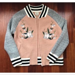 Floral varsity zip up with pockets